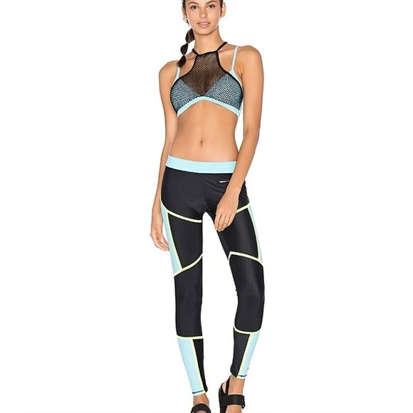 Lovers + Friends ✦ Aqua & Black Athleisure Set ✦ Mesh Sports Bra + Leggings S - Picture 2 of 10
